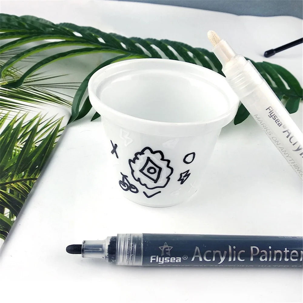FLYSEA 1026 6Pcs / Box Black White Acrylic Paint Pens Ceramic Painting Markers (3Pcs Black + 3Pcs White) - 5