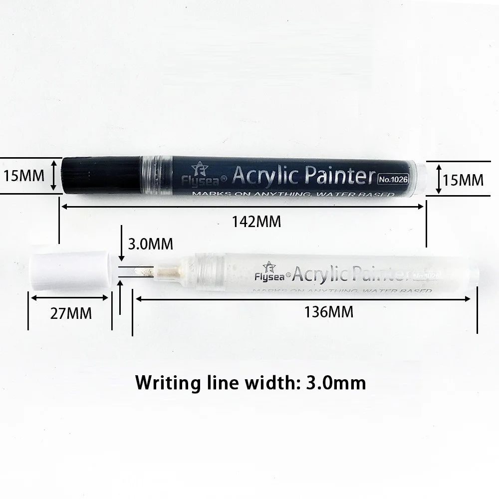 FLYSEA 1026 6Pcs / Box Black White Acrylic Paint Pens Ceramic Painting Markers (3Pcs Black + 3Pcs White) - 6