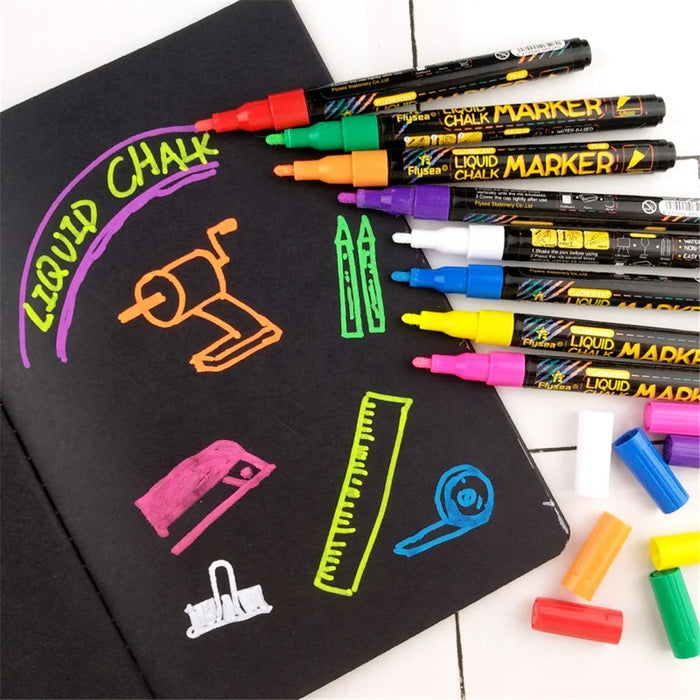 FLYSEA FS-63 8Pcs Paint Pens Set Liquid Chalk Markers Pens Fluorescent Pen 1mm Extra Fine Tip - 2