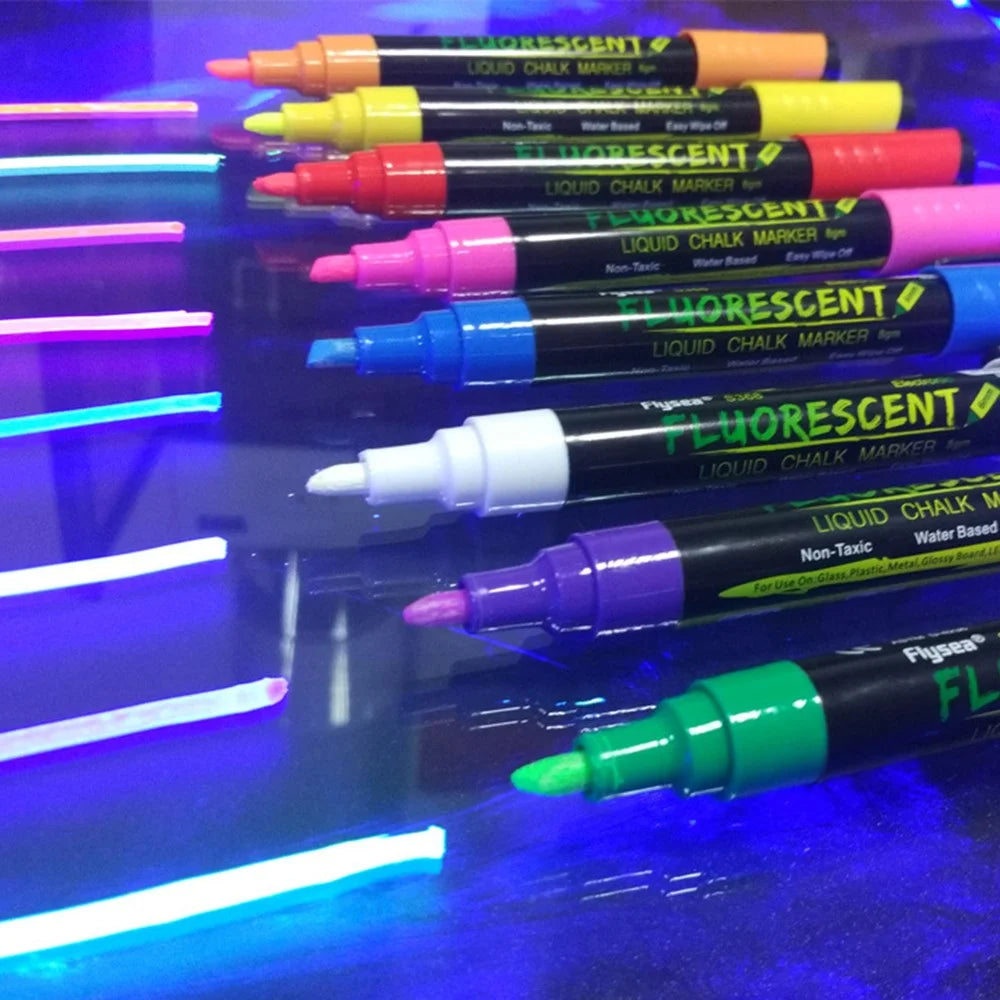 FLYSEA S368 8Pcs LED Light Board Pen Non-Toxic Neon Pens Whiteboard Markers 6mm Tip - 2