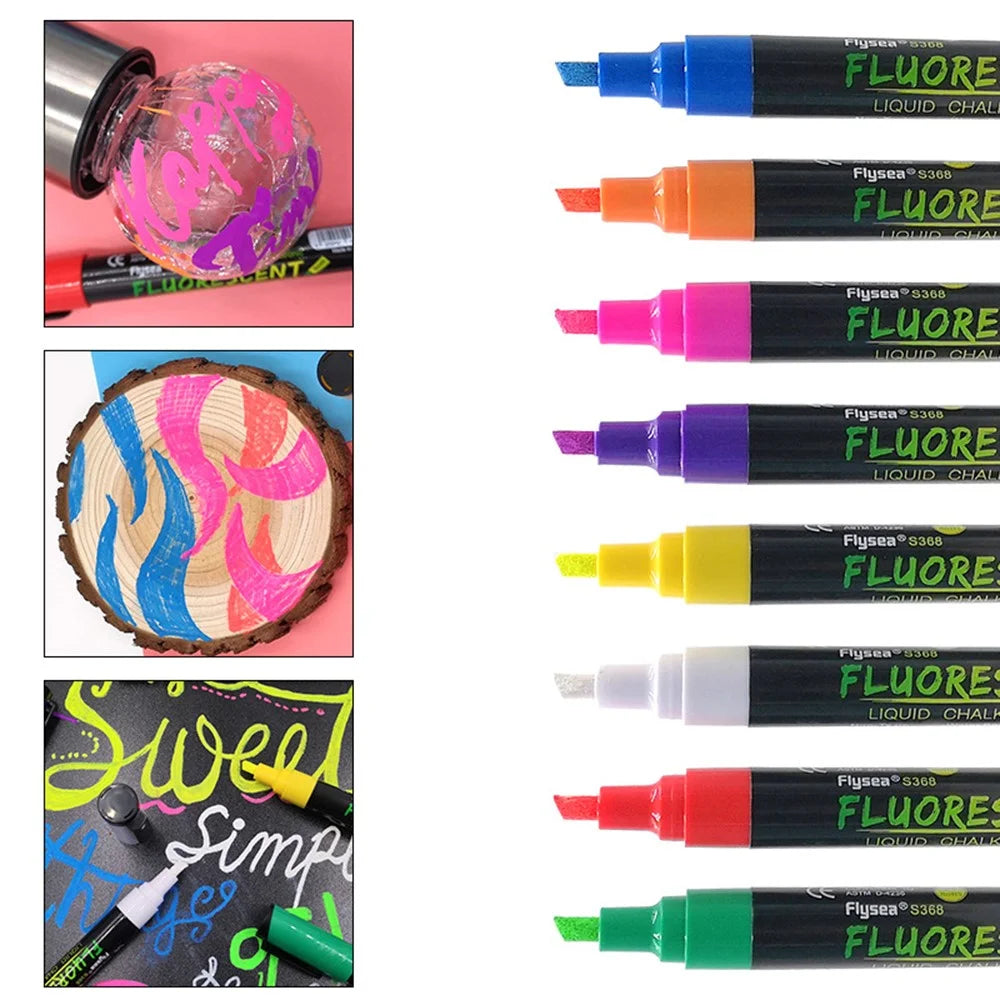 FLYSEA S368 8Pcs LED Light Board Pen Non-Toxic Neon Pens Whiteboard Markers 6mm Tip - 4