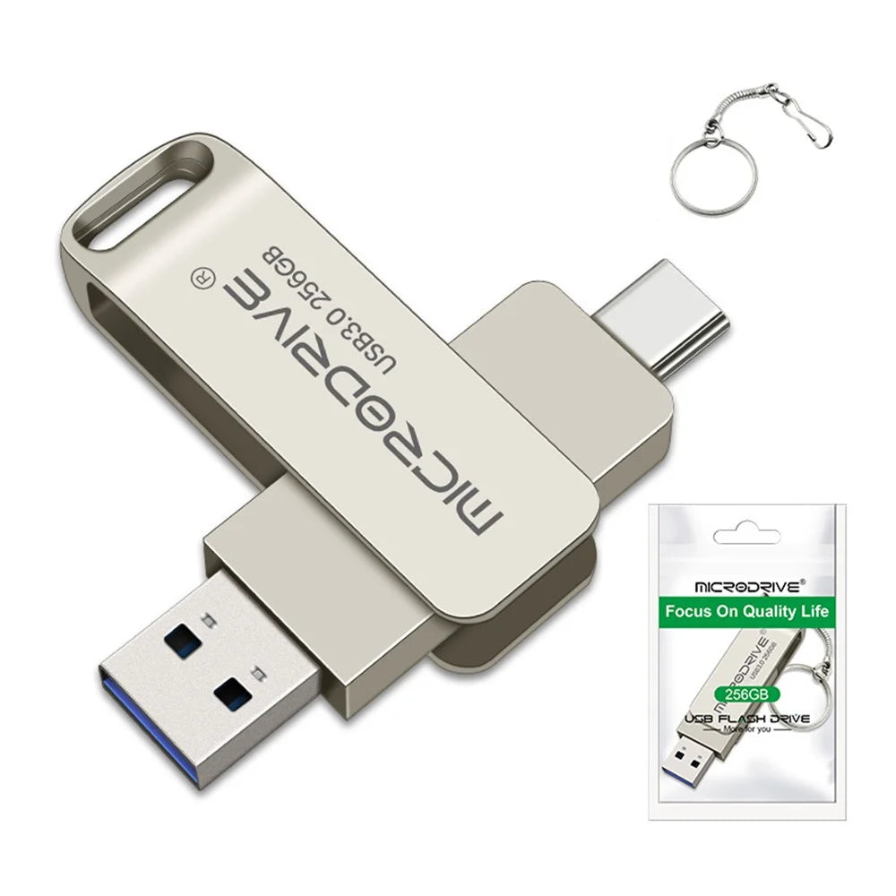 MICRODRIVE MDTU21 256GB Flash Drive 2-in-1 USB 3.0 + Type-C Rotating Metal U-Disk - 1