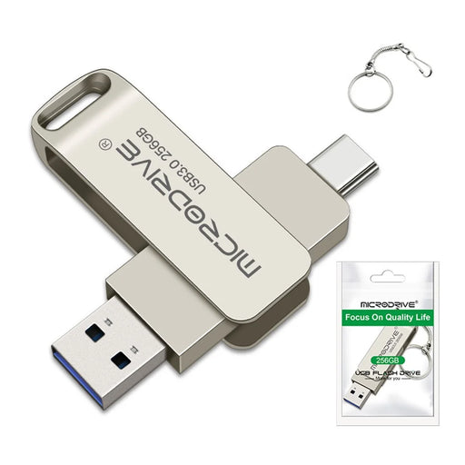 MICRODRIVE MDTU21 256GB Flash Drive 2-in-1 USB 3.0 + Type-C Rotating Metal U-Disk - 1