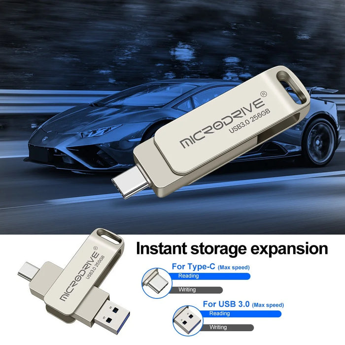 MICRODRIVE MDTU21 256GB Flash Drive 2-in-1 USB 3.0 + Type-C Rotating Metal U-Disk - 3
