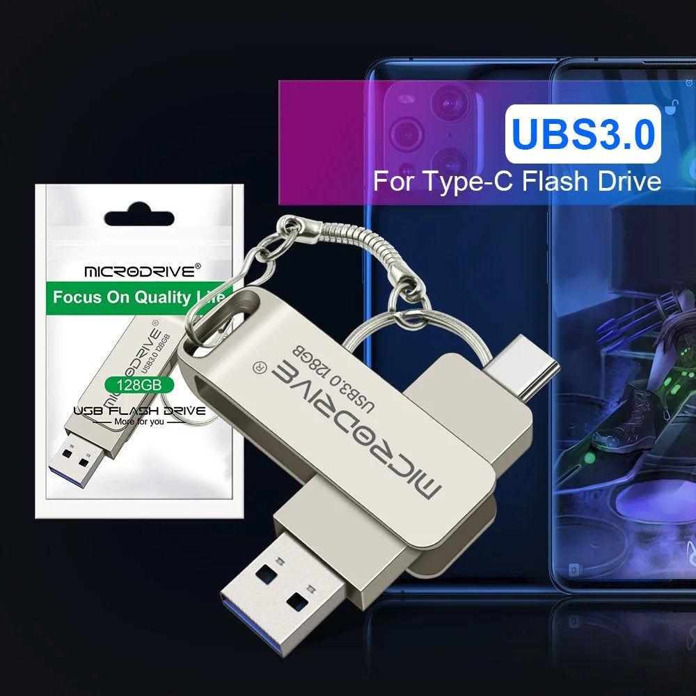 MICRODRIVE MDTU21 128GB Metal Flash Drive 2-in-1 USB 3.0 + Type-C Rotating U-Disk - 2