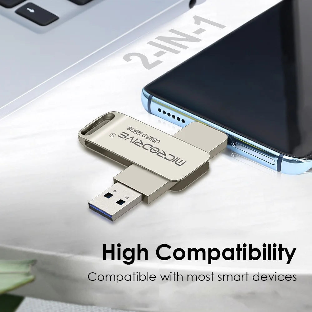 MICRODRIVE MDTU21 128GB Metal Flash Drive 2-in-1 USB 3.0 + Type-C Rotating U-Disk - 4