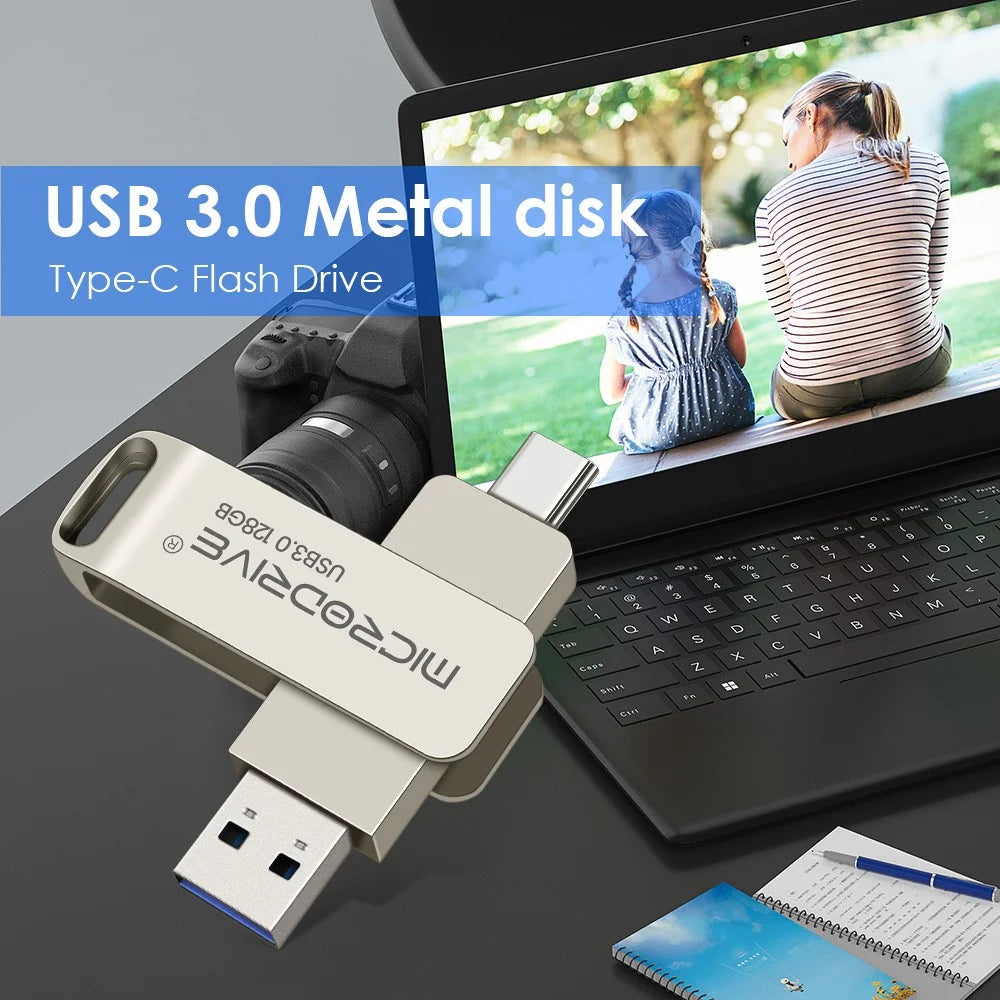 MICRODRIVE MDTU21 128GB Metal Flash Drive 2-in-1 USB 3.0 + Type-C Rotating U-Disk - 6