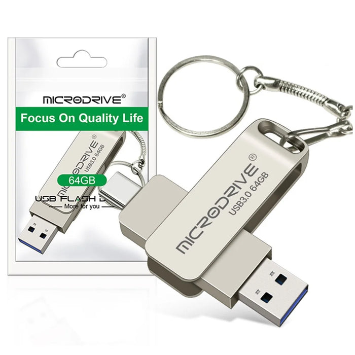 MICRODRIVE MDTU21 Rotating Metal Flash Drive 2-in-1 USB 3.0 / Type-C 64GB U-Disk - 1