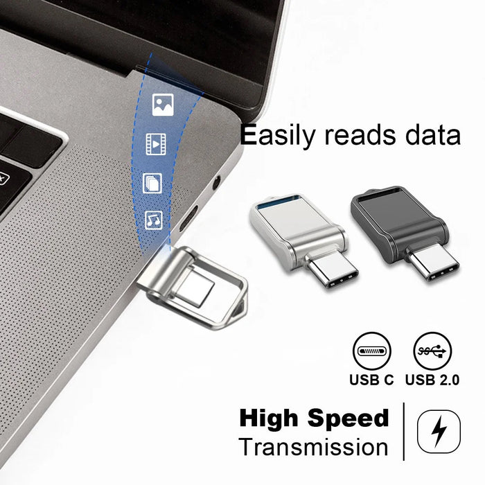 MICRODRIVE 128GB Mini Flash Drive High Speed USB 2.0 / Type-C Metal U-Disk - Black - 4