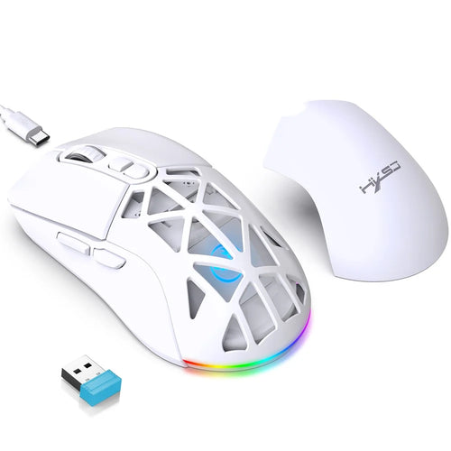 HXSJ T26  Wireless Mouse Bluetooth5.1 + 2.4Ghz Dual Modes 4800 DPI RGB Backlit Mouse - White - 1