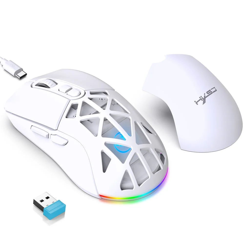 HXSJ T26  Wireless Mouse Bluetooth5.1 + 2.4Ghz Dual Modes 4800 DPI RGB Backlit Mouse - White - 1