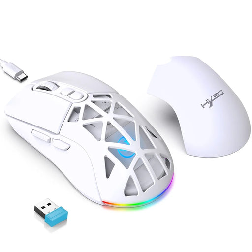 HXSJ T26  Wireless Mouse Bluetooth5.1 + 2.4Ghz Dual Modes 4800 DPI RGB Backlit Mouse - White - 1