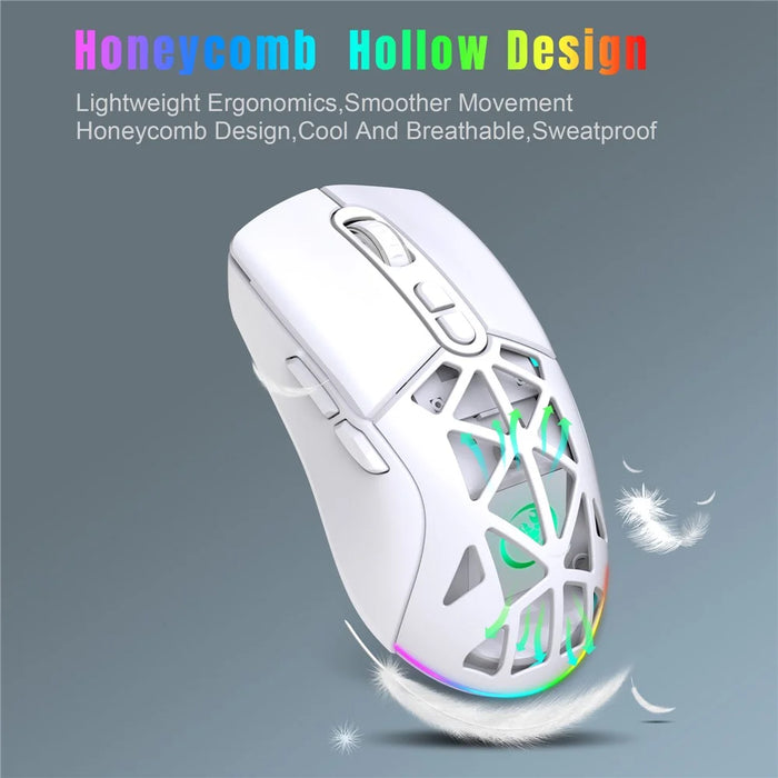HXSJ T26  Wireless Mouse Bluetooth5.1 + 2.4Ghz Dual Modes 4800 DPI RGB Backlit Mouse - White - 4