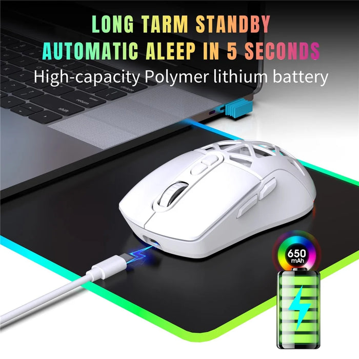 HXSJ T26  Wireless Mouse Bluetooth5.1 + 2.4Ghz Dual Modes 4800 DPI RGB Backlit Mouse - White - 5