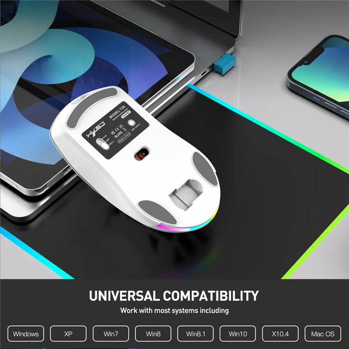 HXSJ T26  Wireless Mouse Bluetooth5.1 + 2.4Ghz Dual Modes 4800 DPI RGB Backlit Mouse - White - 6