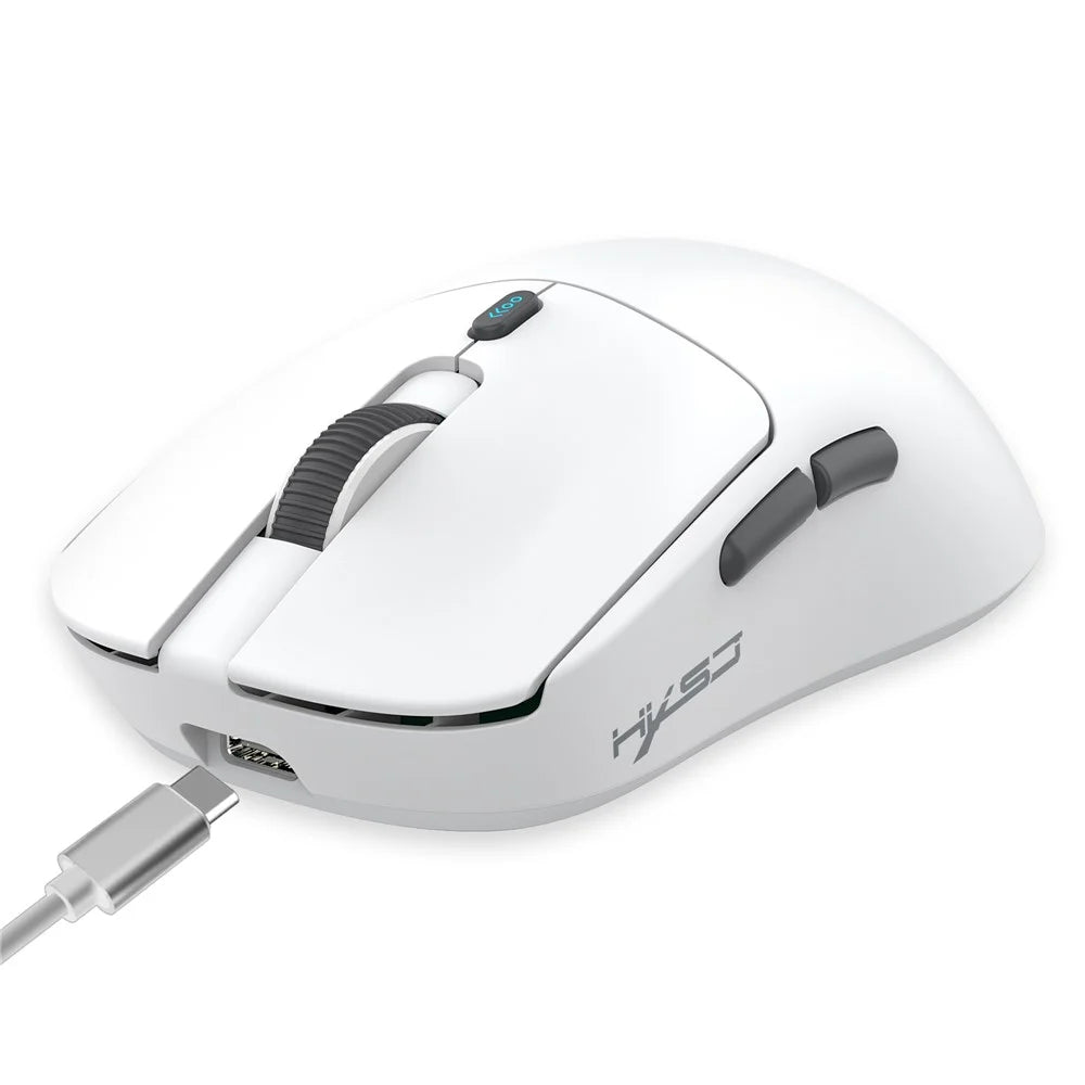 HXSJ T68 3-Mode Lightweight Gaming Mouse PAW-3311 6-Key Programmable TTC 12000DPI Wireless Mouse - White - 1