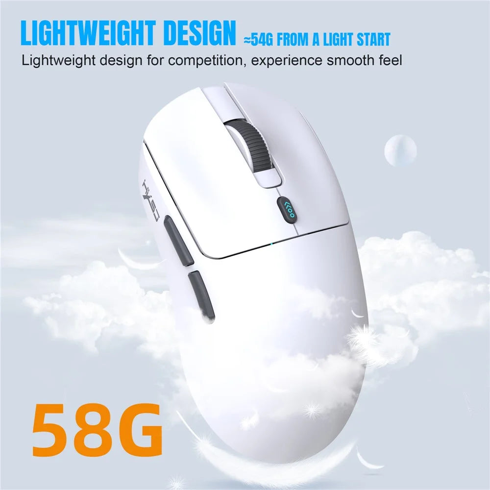 HXSJ T68 3-Mode Lightweight Gaming Mouse PAW-3311 6-Key Programmable TTC 12000DPI Wireless Mouse - White - 2