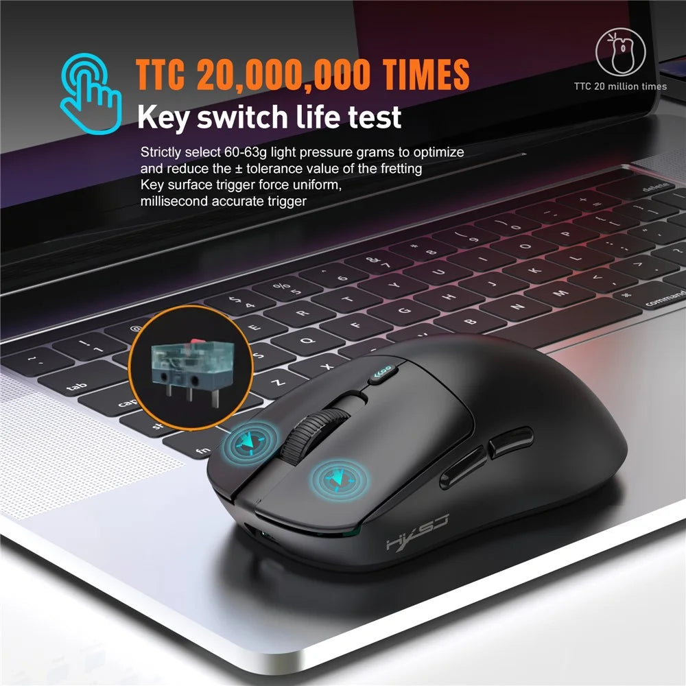HXSJ T68 3-Mode Lightweight Gaming Mouse PAW-3311 6-Key Programmable TTC 12000DPI Wireless Mouse - White - 7