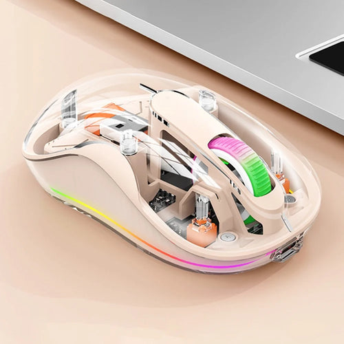 M333 Wireless Transparent Mouse with Colorful Light Bluetooth-compatible Silent Mice Tri-Mode Connectivity (CE Certified) - Milk Tea Color - 1