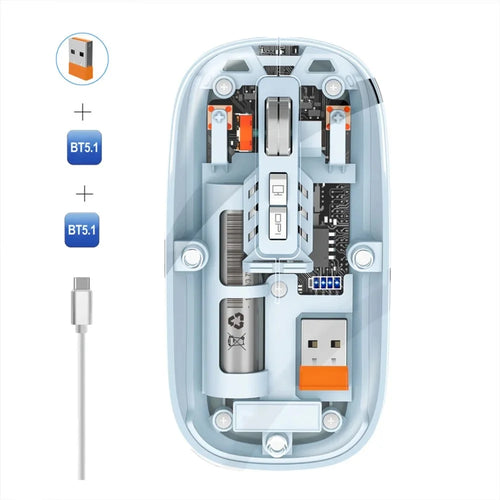 M233 Transparent Mouse Wireless Bluetooth-compatible Three Mode Silent Mice for PC Laptop (CE Certified) - Blue - 1