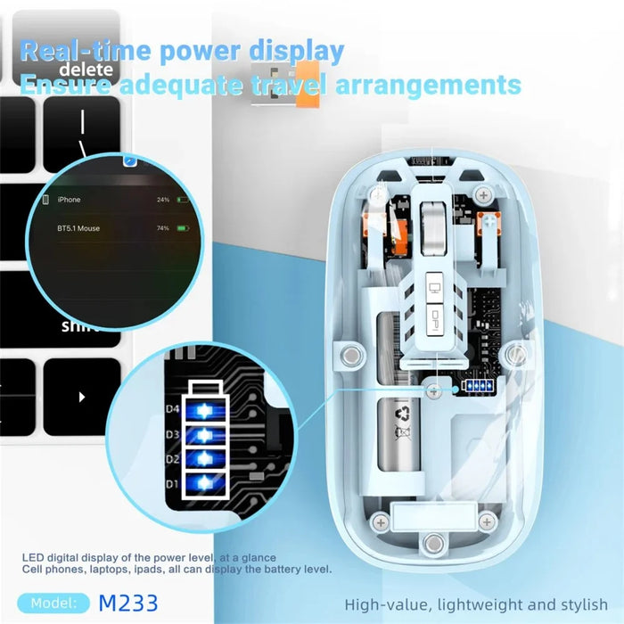 M233 Transparent Mouse Wireless Bluetooth-compatible Three Mode Silent Mice for PC Laptop (CE Certified) - Blue - 3