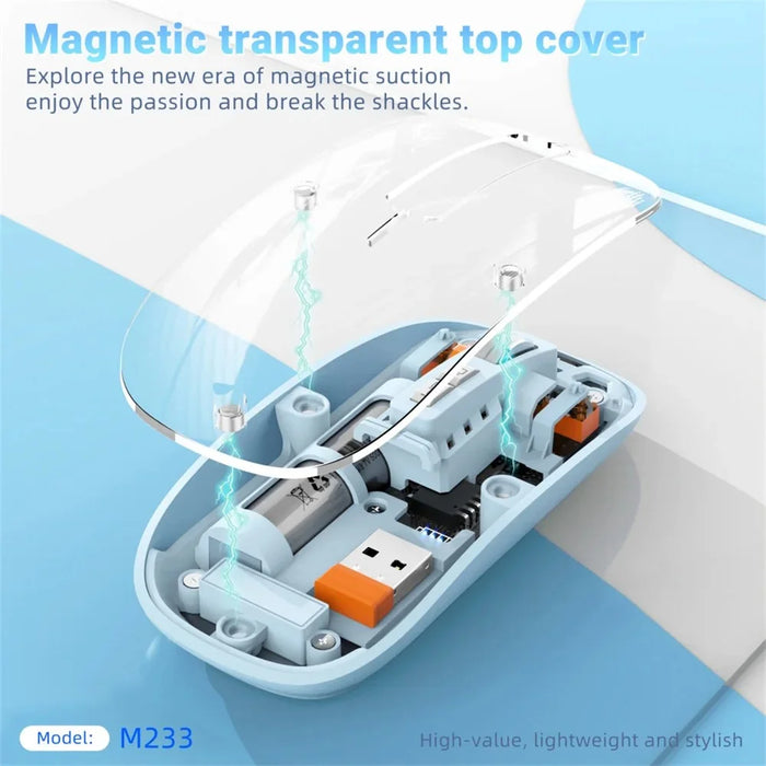 M233 Transparent Mouse Wireless Bluetooth-compatible Three Mode Silent Mice for PC Laptop (CE Certified) - Blue - 4
