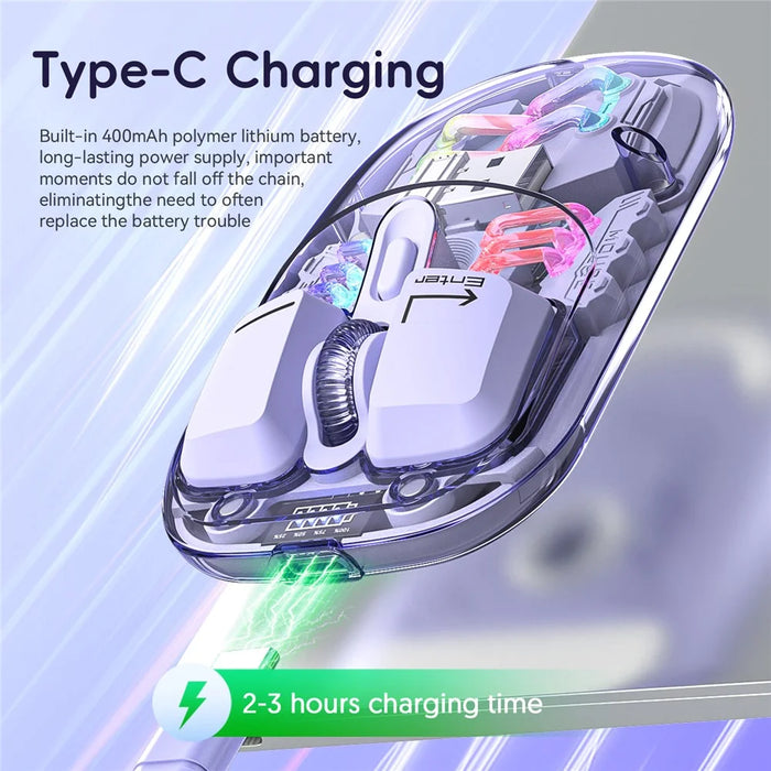 M533 2.4G+Bluetooth-compatible 5.0 Dual Mode Transparent Wireless Mouse with RGB Light - Purple - 4