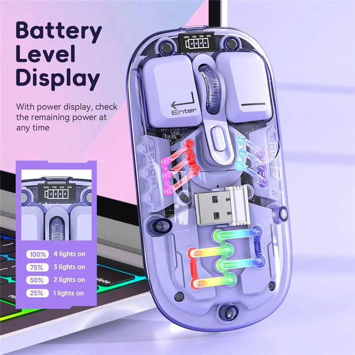 M533 2.4G+Bluetooth-compatible 5.0 Dual Mode Transparent Wireless Mouse with RGB Light - Purple - 5
