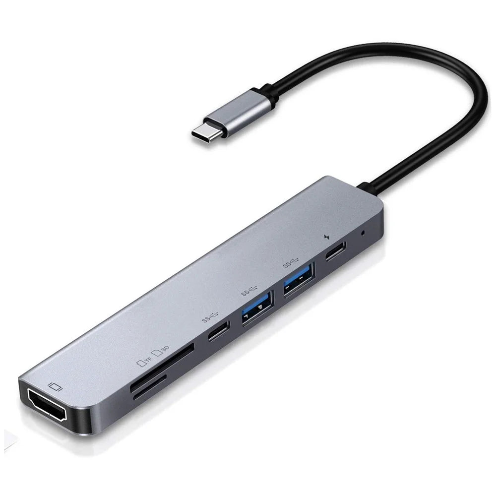 W65331 Type-C to HD PD USB Ports Card Reader HUB Adapter 7-in-1 Multi-function HUB Expander - Blue - 2