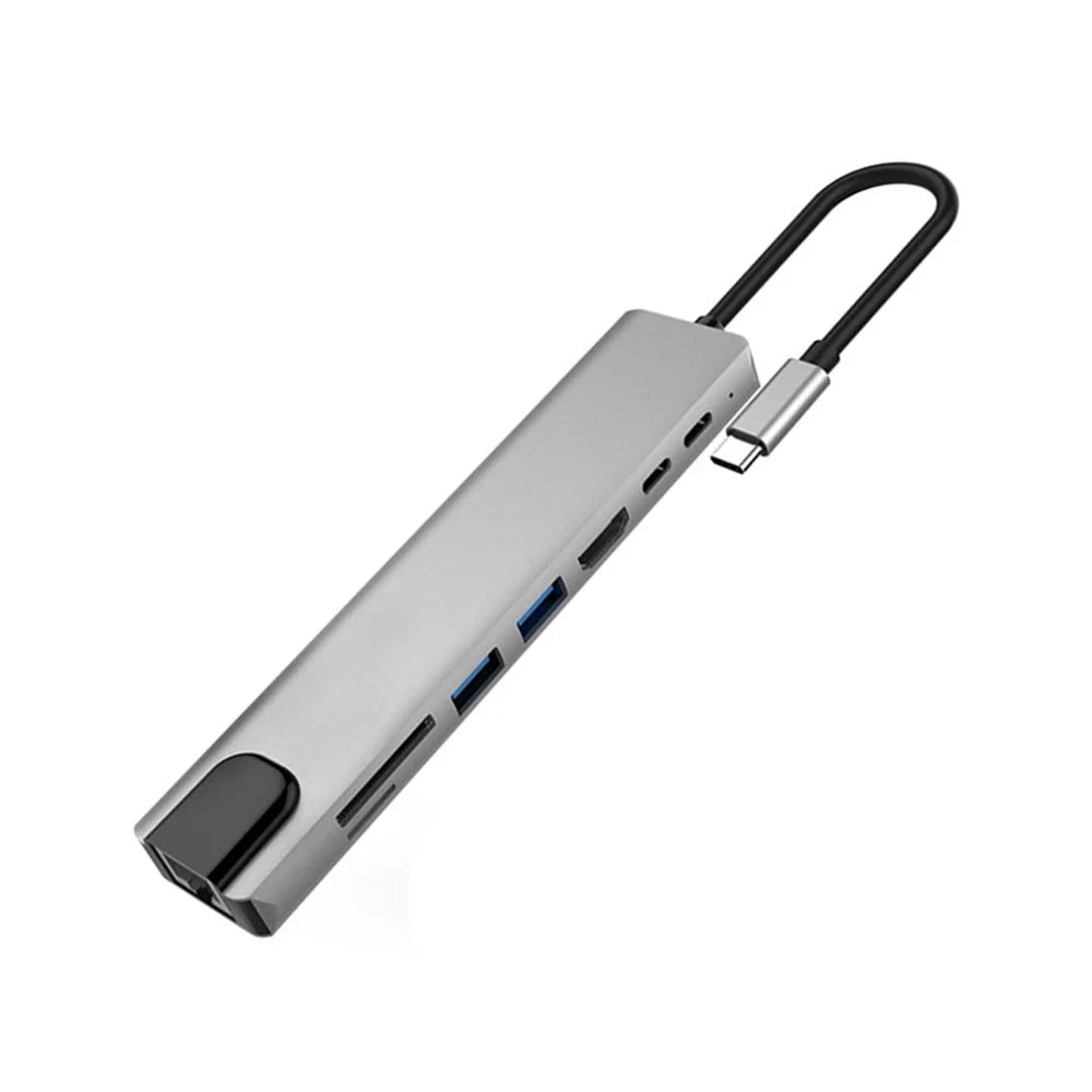 WC7367 8 in 1 USB-C HUB Multi-function SD / TF Card Reader HD RJ45 USB PD Type-C Docking Station Converter - 2
