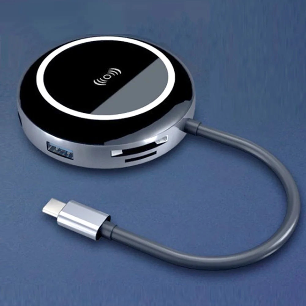 QTH901 9 in 1 Type C Hub Wireless Charger Card Reader with HD USB 3.0x3 HD RJ45 SD TF Card Slot - 1