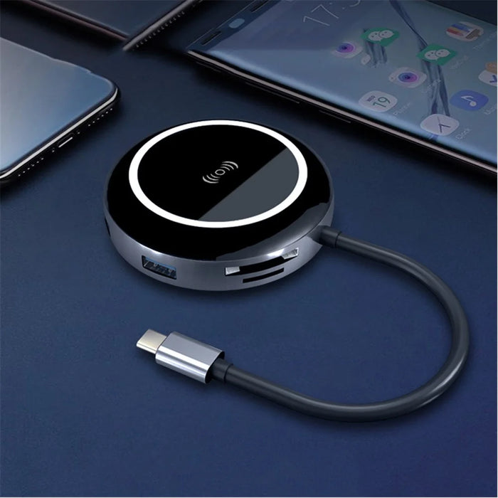 QTH901 9 in 1 Type C Hub Wireless Charger Card Reader with HD USB 3.0x3 HD RJ45 SD TF Card Slot - 2