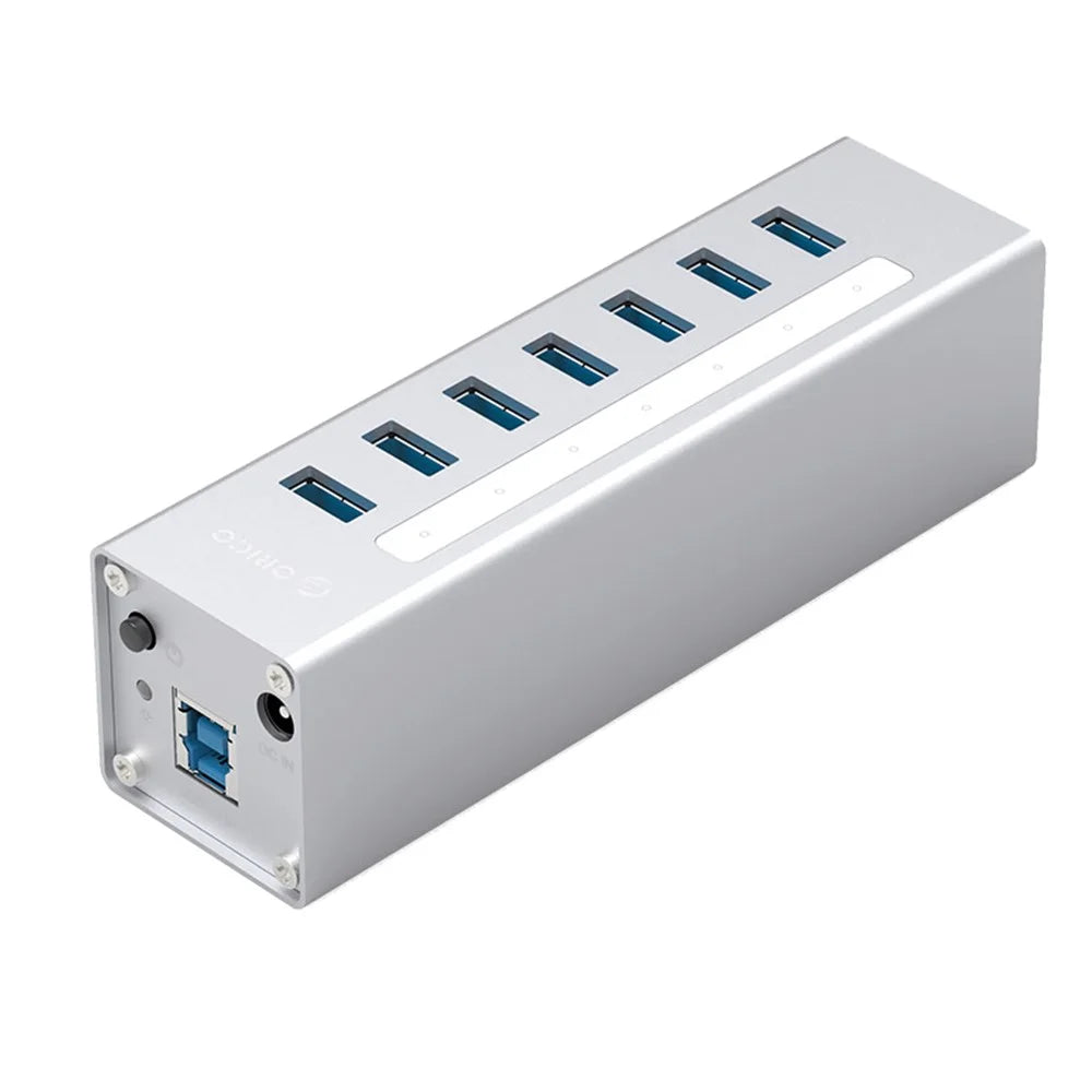 ORICO A3H7-SV Aluminum Alloy 7 Port USB3.0 Hub - Silver/EU Plug - 1