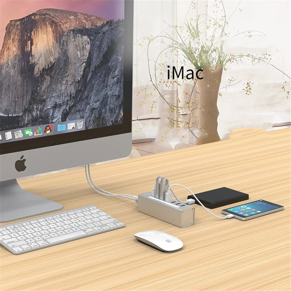 ORICO A3H7-SV Aluminum Alloy 7 Port USB3.0 Hub - Silver/EU Plug - 3