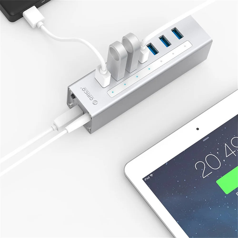 ORICO A3H7-SV Aluminum Alloy 7 Port USB3.0 Hub - Silver/EU Plug - 4
