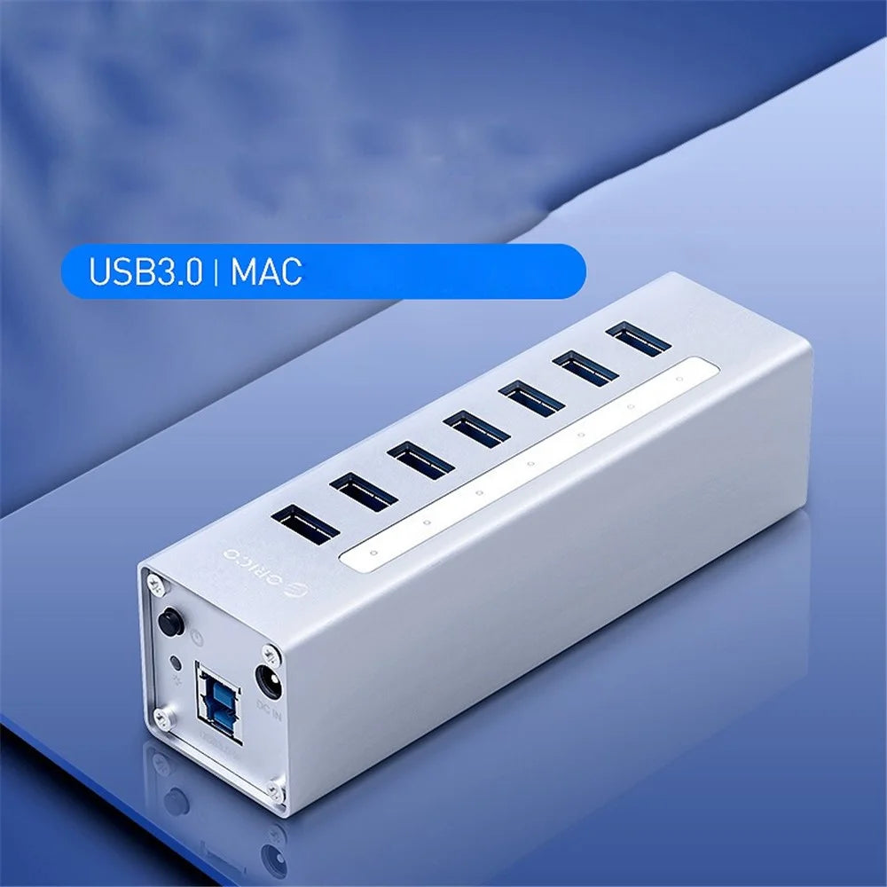 ORICO A3H7-SV Aluminum Alloy 7 Port USB3.0 Hub - Silver/EU Plug - 5