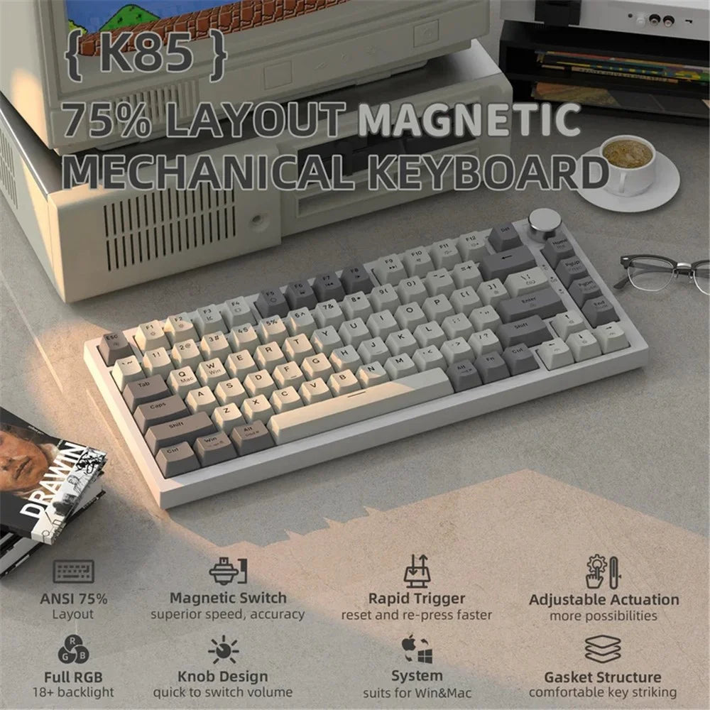 ATTACK SHARK K85 Type-C Wired Mechanical Keyboard Wired 82 Keys Magnetic Switch RGB Gaming Keyboard - Grey - 2
