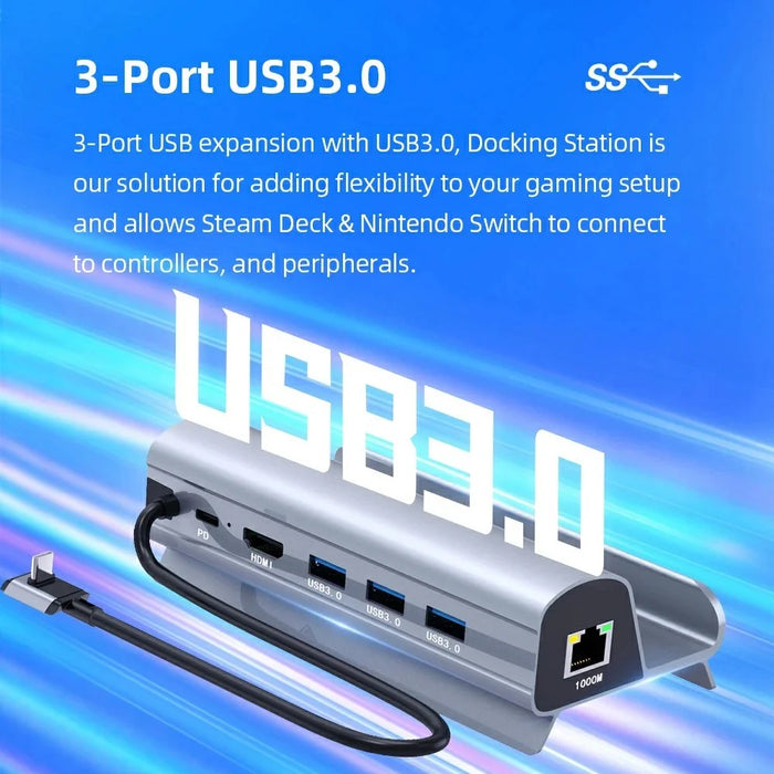 HC-86A For Steam Deck 6-in-1 Dock Station TV Base Game Console Stand USB Hub RJ45 Ethernet HD USB3.0 Type-C Adapter - 5