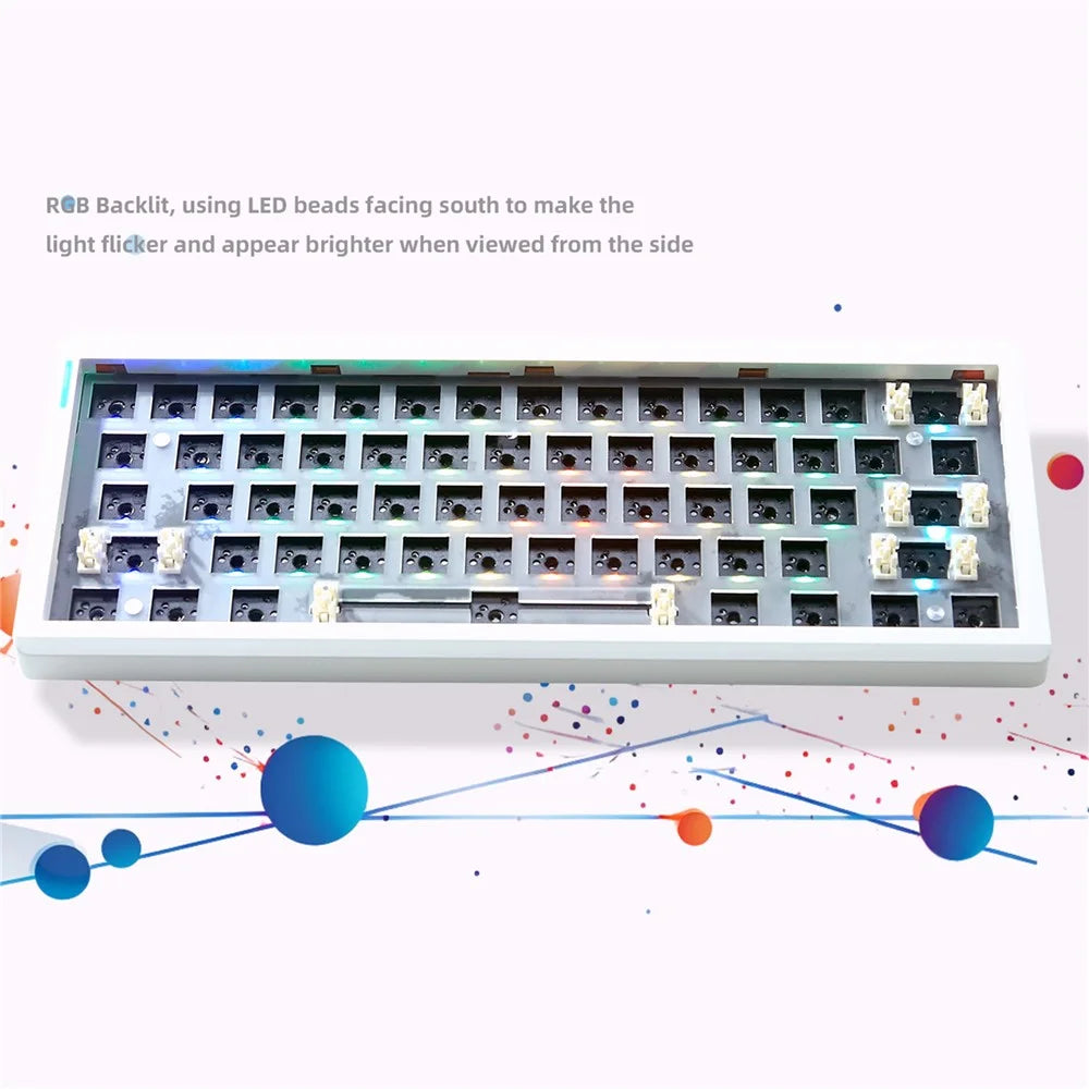 GMK61 Hot-Swappable RGB Wireless+USB Wired+Bluetooth-compatible Mechanical Keyboard Kit - White - 3