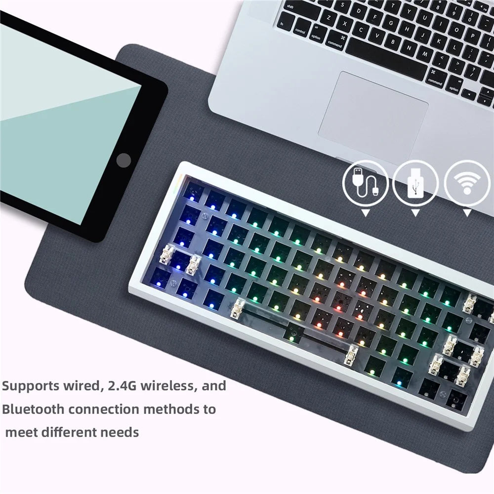 GMK61 Hot-Swappable RGB Wireless+USB Wired+Bluetooth-compatible Mechanical Keyboard Kit - White - 5