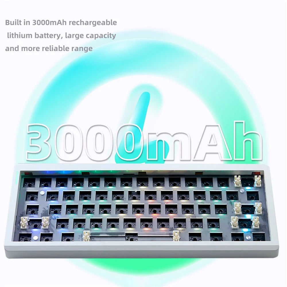 GMK61 Hot-Swappable RGB Wireless+USB Wired+Bluetooth-compatible Mechanical Keyboard Kit - White - 6