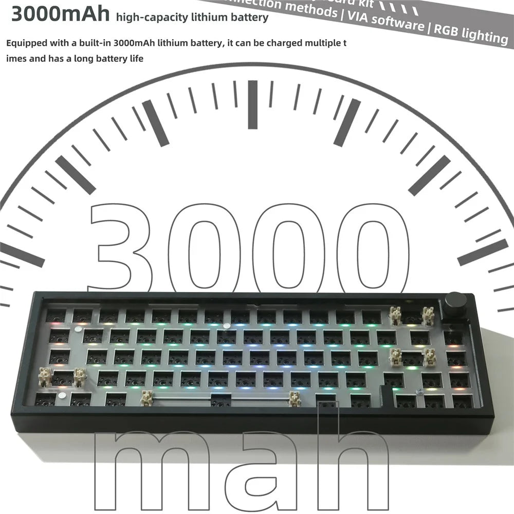 LMK66 Wireless+USB Wired+Bluetooth-compatible Mechanical Keyboard Kit with RGB Backlight - 3