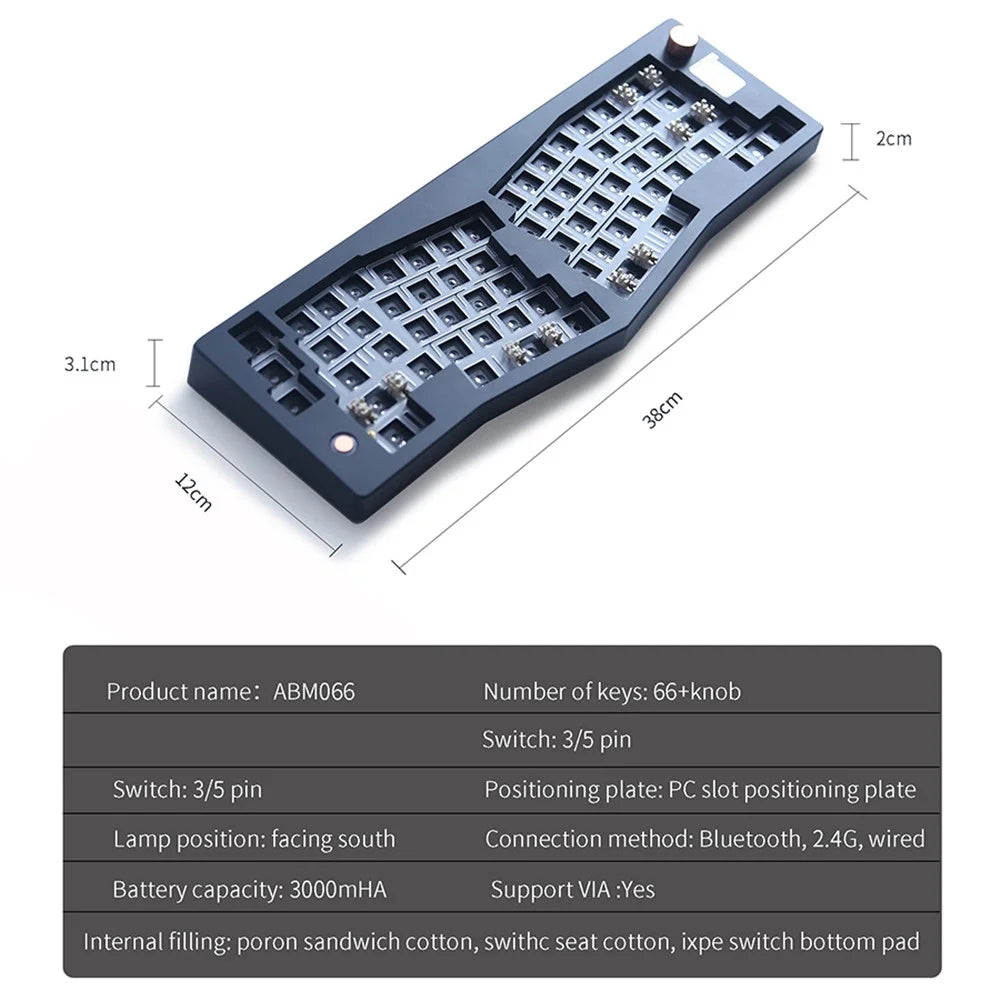 ABM066 2.4G Wireless+USB Wired+Bluetooth-compatible Mechanical Gasket-mount Keyboard Kit - Black - 6