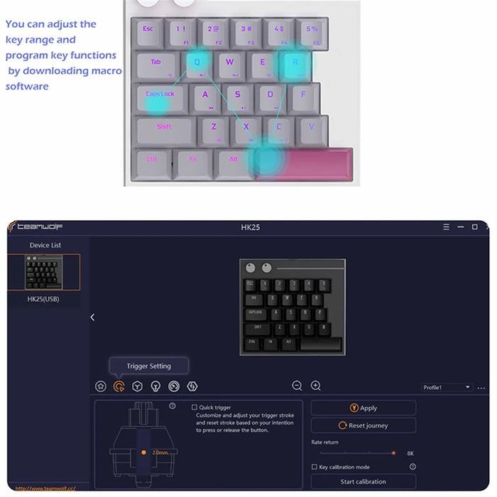TEAM WOLF HK25 Magnetic Axis Mechanical Keyboard One-Handed Operation Gaming Keypad - Black - 3