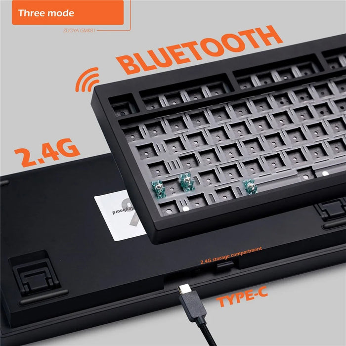 GMK81 RGB Backlight Hot Swappable Wireless+USB-C Wired+Bluetooth-compatible Mechanical Keyboard Kit - Black - 4