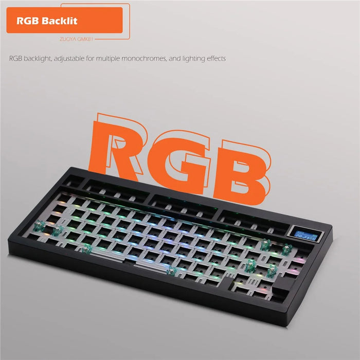 GMK81 RGB Backlight Hot Swappable Wireless+USB-C Wired+Bluetooth-compatible Mechanical Keyboard Kit - Black - 7