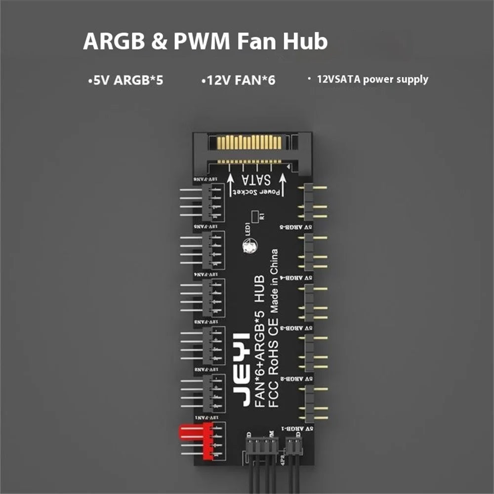 JEYI PC Motherboard 4-Pin PWM Hub Temperature Control Speed Adjustable Fan SATA Powered - 2