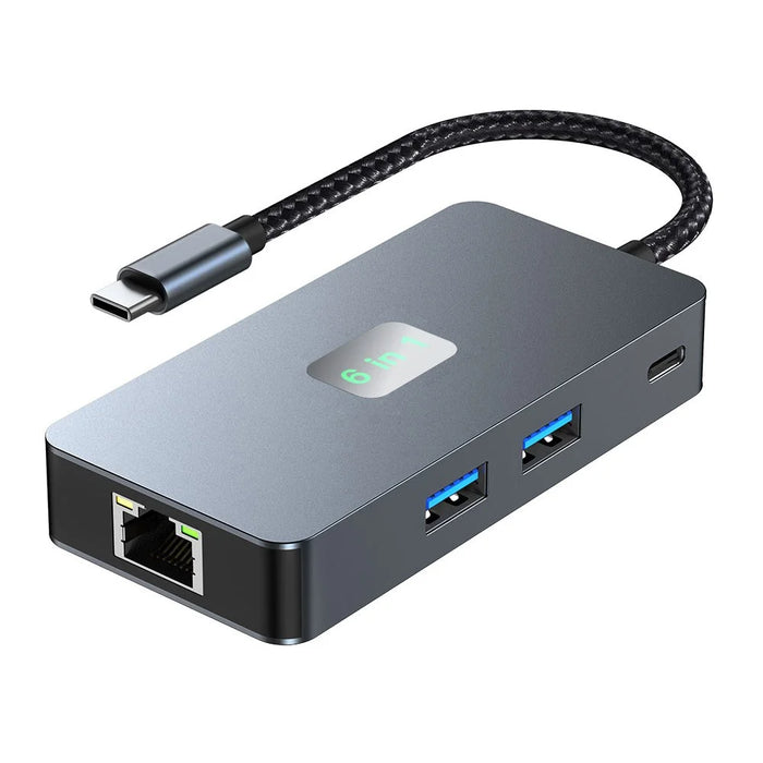 2308 6-in-1 USB Hub Type-C to RJ45 Gigabit + USB3.2x3 + 4K 60Hz HD + PD 100W Type-C Adapter - 1