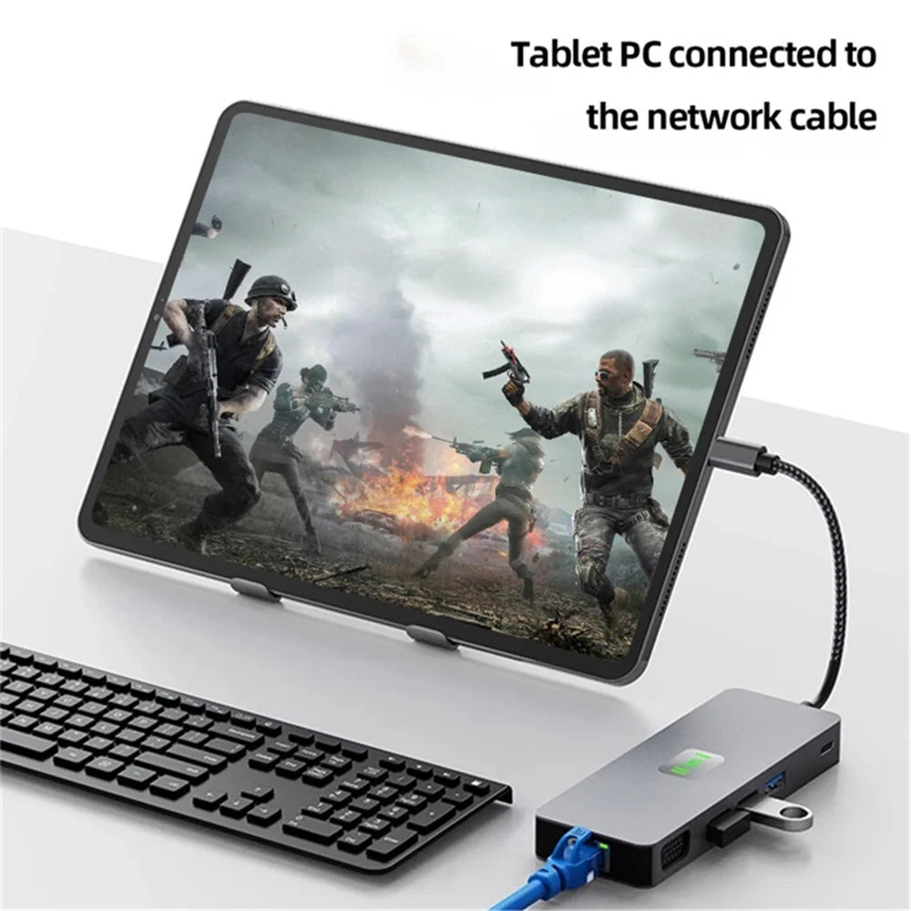 2309 Type-C to 11-Port USB Hub 4K 60Hz HD Screen Mirroring Gigabit Ethernet Adapter Laptop Tablet Docking Station - 4