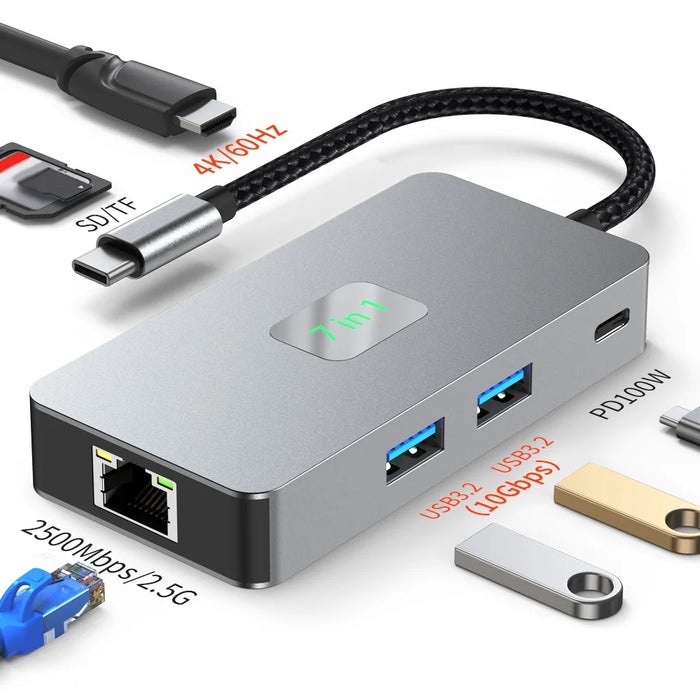 2402 Multi-Port Type-C Hub Adapter to 2xUSB 3.2+HD+2xCard Reader+PD 100W+RJ45 2.5Gbps Ethernet - 3